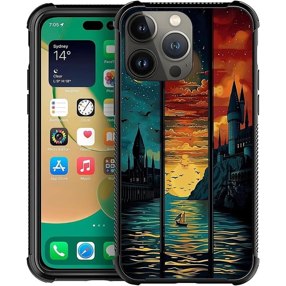 Phone Case Compatible with iPhone 11 Pro Max, Triple Fold Paintinggirl Cases, Tempered Glass Back Soft Silicone TPU Shock Protective Case for iPhone 11 Pro Max.