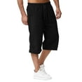 thumbnail image 2 of ADSSDQ Men's Long Linen Shorts Casual Summer Beach Below Knee Length Pocketed 3/4 Drawstring Capri Pant with Pockets Black 2XL, 2 of 4