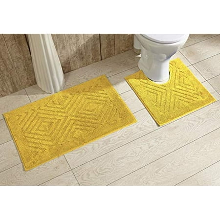 Better Trends Trier Collection is Ultra Soft Plush and Absorbent Tufted Bath Mat Rug 100 Percent Cotton in Vibrant Colors, 2 Piece Set, Yellow
