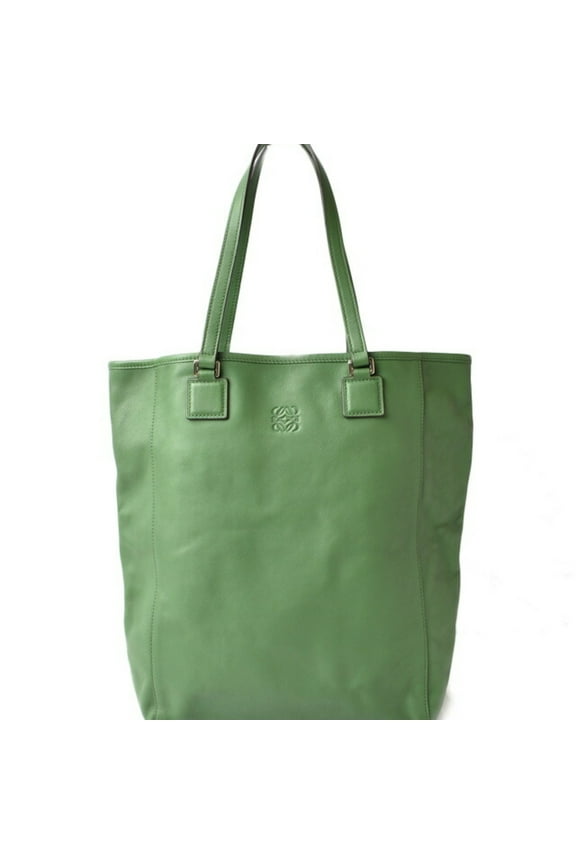 Pre-Owned LOEWE Shoulder Bag Shopper Tote Storage Anagram Leather Dark Green