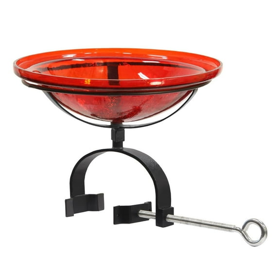 Achla 12" Red Crackle Glass Birdbath With Over Rail Bracket