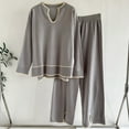 thumbnail image 2 of Airport Travel Outfits for Women 2 Piece Sets New Women's Fall and Winter U-Shaped Collar Long Sleeved Knitted Sweater Set with Split Wide Leg Pants Knitted Two-Piece Set Gray One Size, 2 of 3