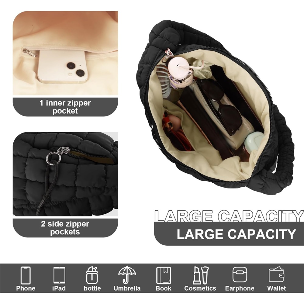 Luxury Soft Quilted Puffer Tote Bag Purse Puffy Crossbody Shoulder Bag for Women,Lightweight Nylon Hobo Bag Puffer Carryall Bag for Women Girl