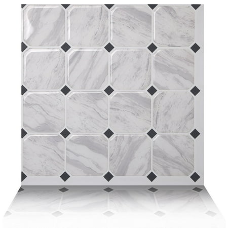 Peel And Stick Wall Tiles Tic Tac Tiles - Premium Anti Mold Peel and Stick Wall Tile Backsplash in Marmo White (5-Tiles) ()