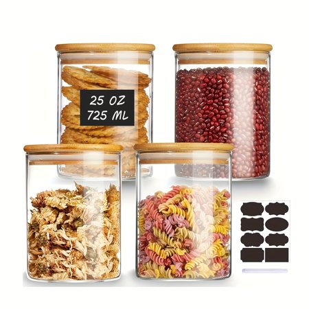 4-Piece Glass Food Storage Jars with Bamboo Lids Airtight Canisters for Tea Coffee Flour Sugar Spices