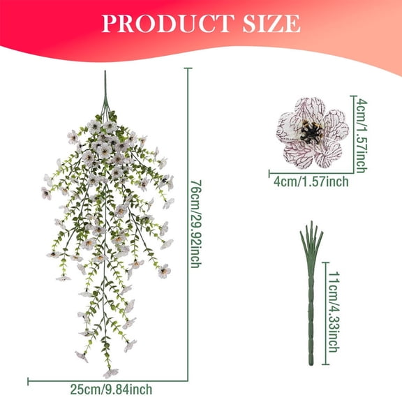 Artificial Hanging Flowers, 4PCS Realistic Silk Blooms with Leaves, Weather Resistant Floral Ornament, Ideal Spring Decoration for Outside, Porch, Window Box, Yard, Home All Season Use,Z3#White