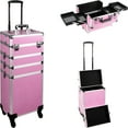thumbnail image 1 of VER Beauty 9 in 1 Professional Aluminum Interchangeable Rolling Makeup Train Case Large Capacity Trolley Travel Storage Cosmetic Organizer Portable Extra Lid VT020 Pink Stripes, 1 of 6