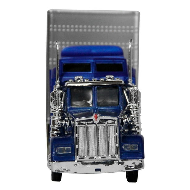 TRACTOCAMION KENWORTH W-900 AZUL CON REMOLQUE PARA GANADO ESCALA 1:43 AZUL REFIVIDRIO A ESCALA 1:43
