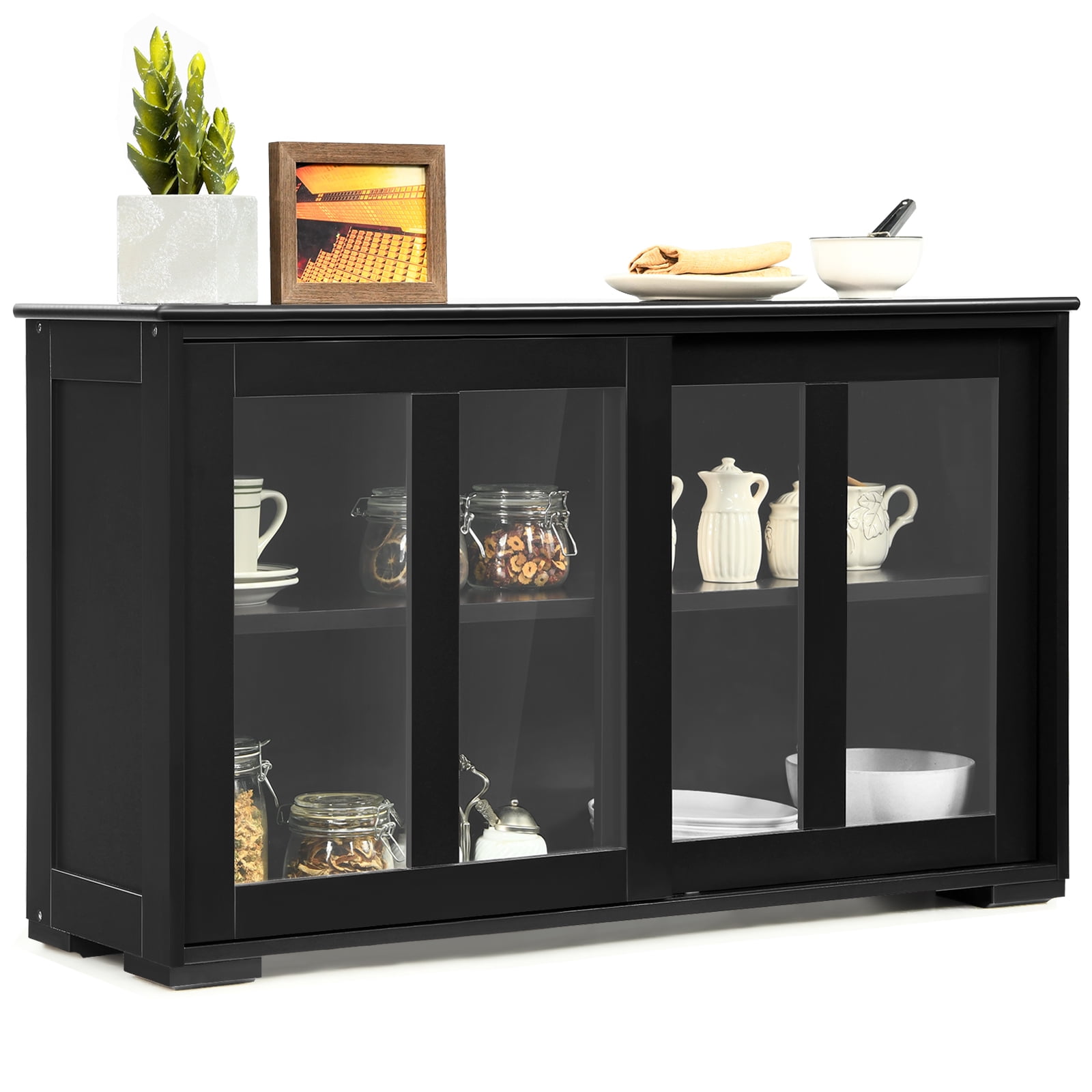 Topbuy Wooden Buffet Cupboard Kitchen Storage Sideboard Sliding Door