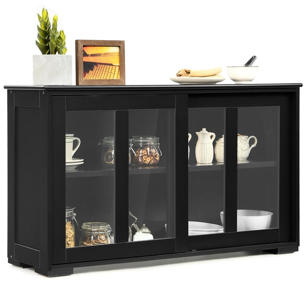 Topbuy Wooden Buffet Cupboard Kitchen Storage Sideboard Sliding Door