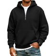 thumbnail image 5 of Hoodie Mens Quarter Zip Pullover Basic Sweatshirt Men Drawstring Hooded with Plain Elastic Hem 1/4 Zip Sweatshirt Black XL, 5 of 9