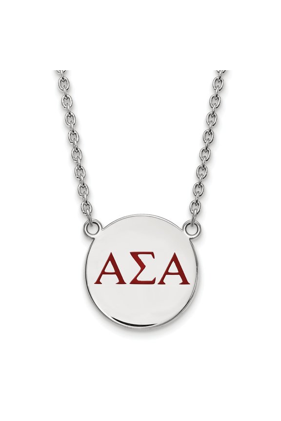 Sterling S. Rh-p LogoArt Alpha Sigma Alpha Large Enl Pend With Necklace; 18 inch; for Adults and Teens; for Women and Men