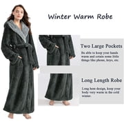 AMITOFO Long Hooded Robes for Women Luxurious Plush Bathrobes with Pockets & Waist Belt Full Length Bathrobe Winter Warm Sleepwear - L & Gray