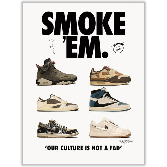 Hypebeast Sneaker Poster Unframed Michael Jordan & Travis Scott Poster - Hypebeast Room Decor Shoes for Boys Guys Men Room - Wall Art Décor Aesthetic Cool Poster Shoes Painting 12x16 inch