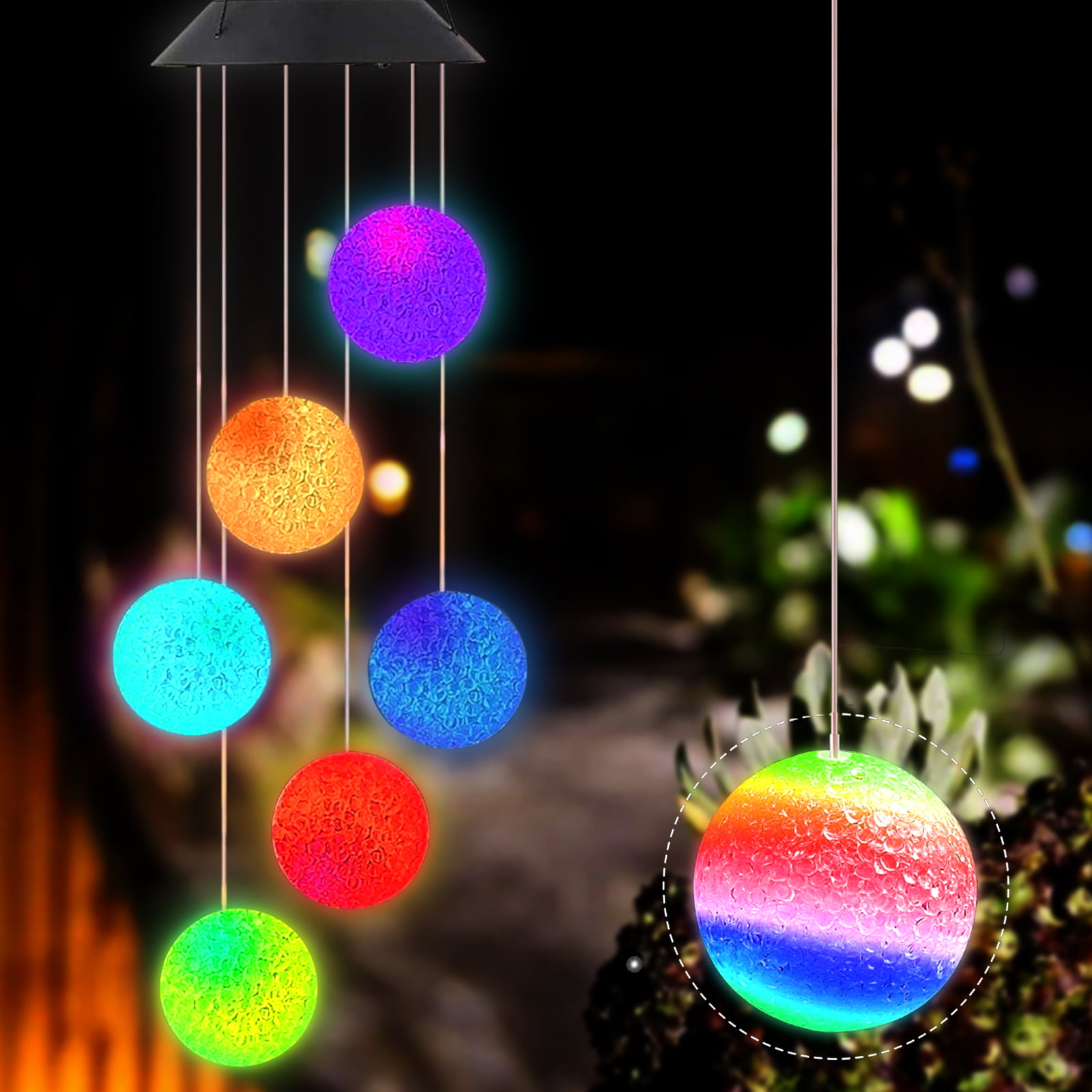 Waterproof Decorative Light with Color Changing LED Lights Gifts for Mom Wife Crystal Ball Wind Chimes with Bells niboameu Solar Wind Chimes Grandma Romantic Décor for Garden Yard Home