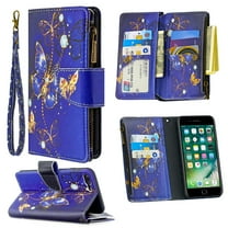Dteck iPhone 8 Plus / 7 Plus Case with Zipper Wallet, Painted PU Leather Folio Case 9 Card Slots Wallet Case with Zipper Pocket / Hand Strap for iPhone 7 Plus/8 Plus 5.5",03# Purple Butterfly