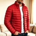 thumbnail image 3 of Men Stand Collar Puffer Jacket Full Zip Packable Quilted Outerwear Zipper Side Pockets Warm Casual Coat for Daily Commute Travel Camping Cold Weather Outdoor Wear Red M, 3 of 6