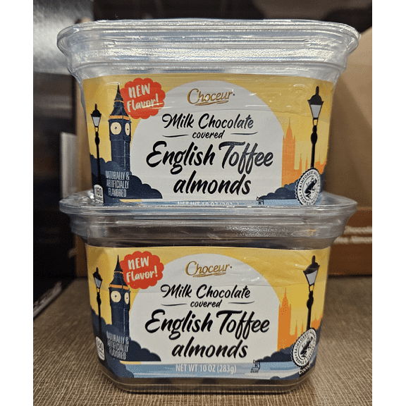 Choceur Milk Chocolate Covered English Toffee Almonds 10oz 283g (2 Tubs)