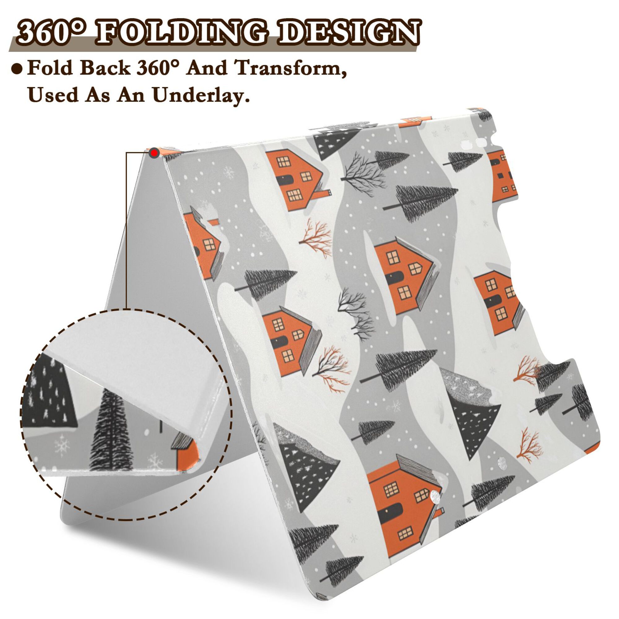 FORMRS A4 Clipboard Folder with Pen Holder Horizontal Foldable School Office Binder, Orange Cartoon Houses