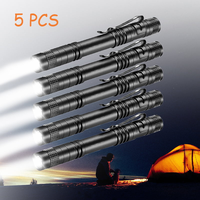 5PCS XPE-R3 LED Flashlight Clip Mini FlashLight Penlight Portable Pen Torch Lamp 