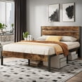 thumbnail image 4 of Lifezone Queen Bed Frame with Rustic Vintage Wood Headboard and Footboard,Metal Support,Rustic Brown, 4 of 7