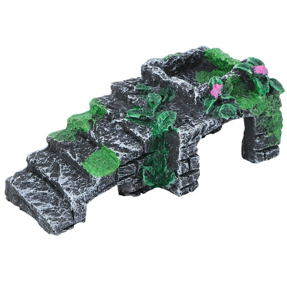ROMANSENTIAL Aquarium Landscaping Rockery Fish Tank Reptile Basking Turtle Stone Bridge Hideout Ornament for Climbing Decoration Size S