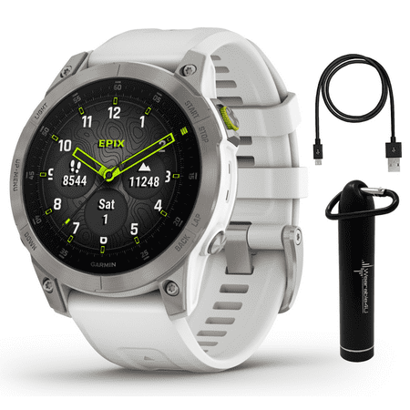 Garmin EPIX (Gen 2) Premium Active Smartwatch with 1.3 in. AMOLED display, White Titanium with Wearable4U Power Bank Bundle