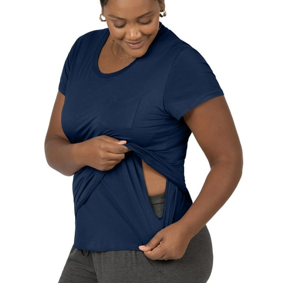 Kindred Bravely Everyday Maternity & Nursing T-Shirt with Pocket | Maternity & Nursing Tops for Breastfeeding (Navy, 1X)