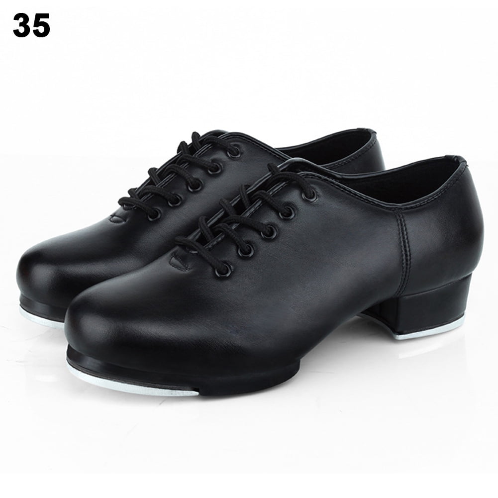 Unisex Tap Dance Shoes Lace-up Anti-slip Dancing Shoes Stage Performance Heels