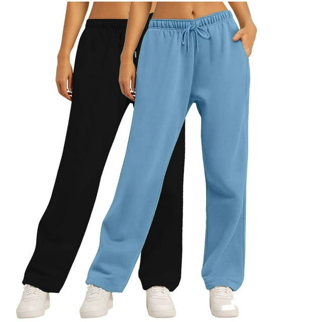 Yuyuzo 2pc Sweatpants for Women Elastic Drawstring Wide Leg Loose Casual Joggers Workout Trackpants with Pockets