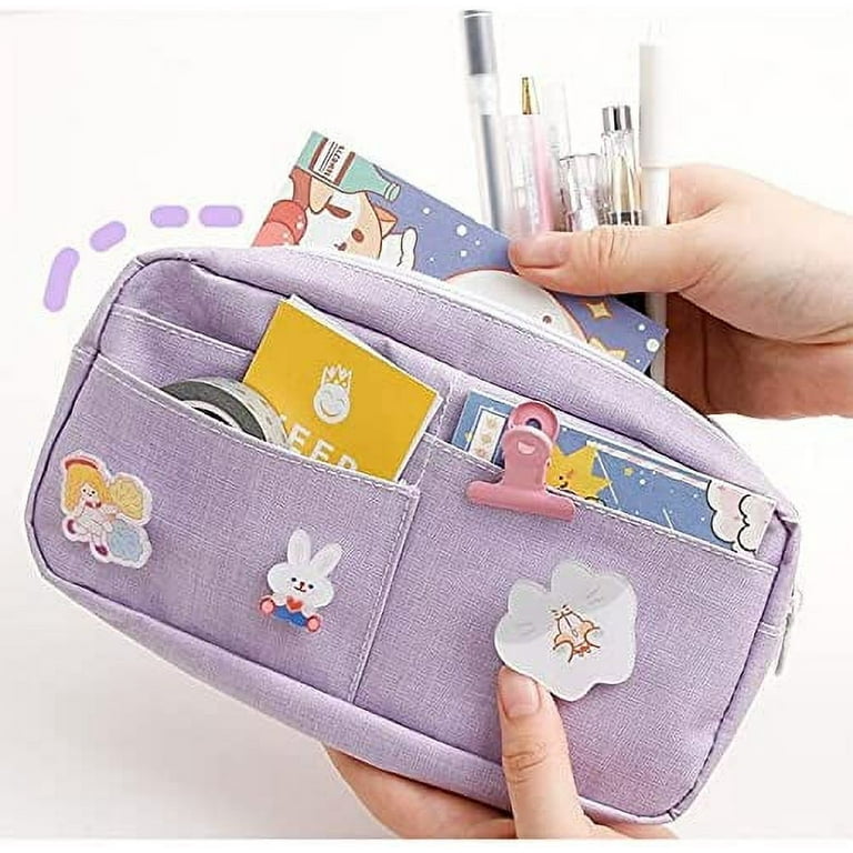 Kawaii Pencil Case with 3pcs Pins Aesthetic Pencil Case Kawaii Stationary  Kawaii School Supplies (Pink) 