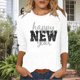 thumbnail image 2 of TaTaai 3/4 Sleeve Round Neck Printed Top, Women's Loose Casual Blouse, Versatile Cool Design, Suitable for Home Daily Casual Outfits Gift, 2 of 6