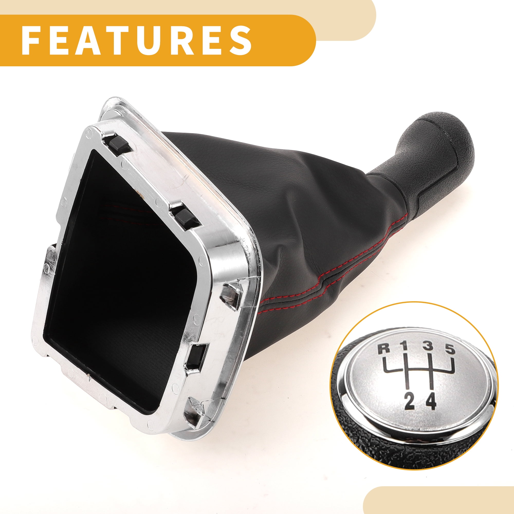 Unique Bargains 5 Speed Manual Gear Shift Knob with Cover - Car Shift Lever Knob with Cover - for Volkswagen Polo 2014-2017 Plastic Faux Leather Black Red - 1 Pc