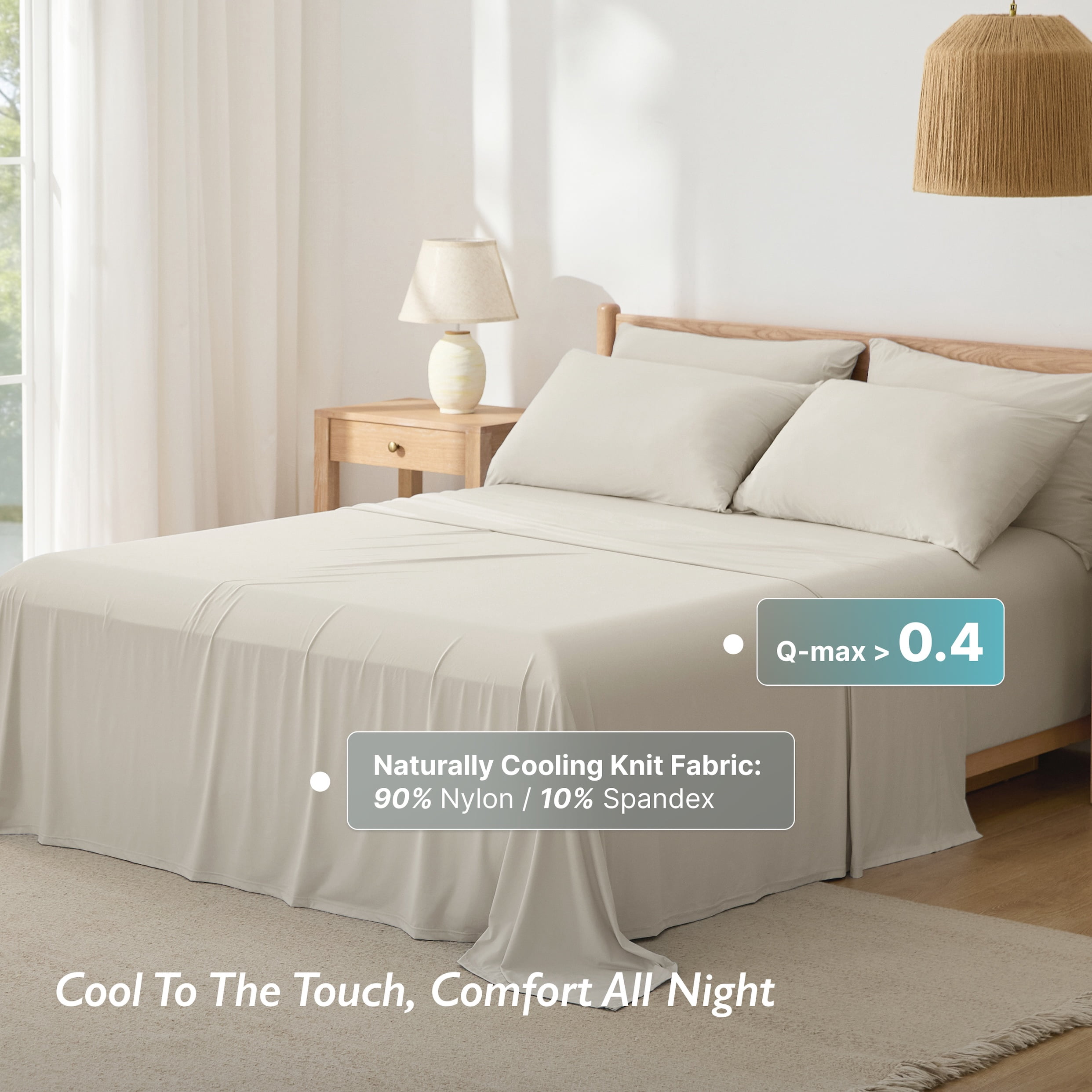 Breescape Essentials 4-Piece  B-Cool Cooling Bed Sheets Set, Taupe, King