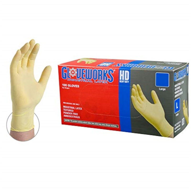 GLOVEWORKS HD Industrial White Latex Gloves 8 mil, Powder Free