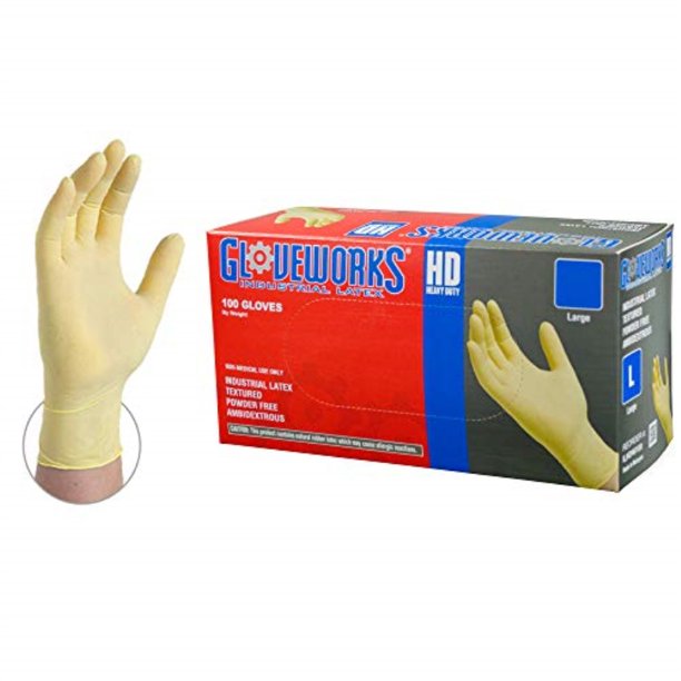 GLOVEWORKS HD Industrial White Latex Gloves 8 mil, Powder Free