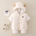 thumbnail image 2 of AWZXDE Girls Outdoor Play Rompers Bear Ear Hooded Padded Zip Up Winter Jumps Cute Embroidered Warm Outerwear White - 1-4 Months, 2 of 9