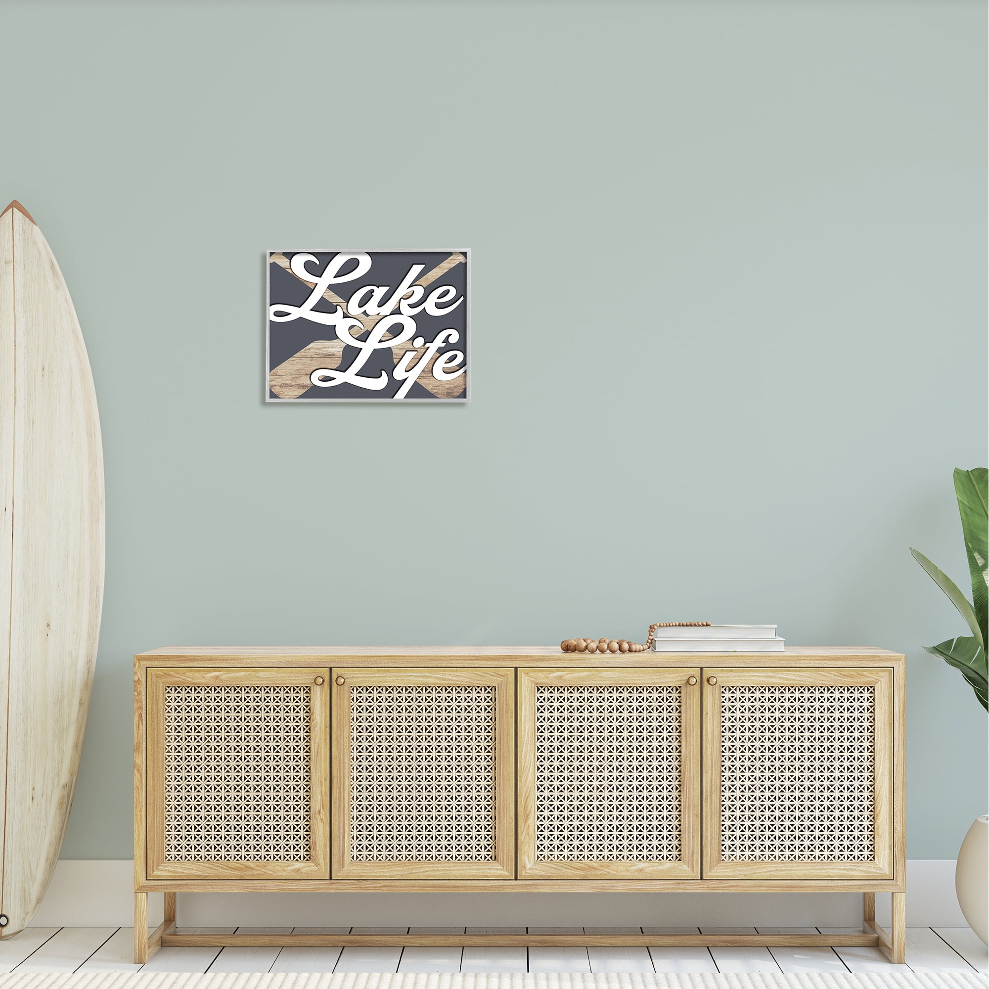 Stupell Lake Life Crossed Boating Oars Landscape Painting Gray Framed Art Print Wall Art