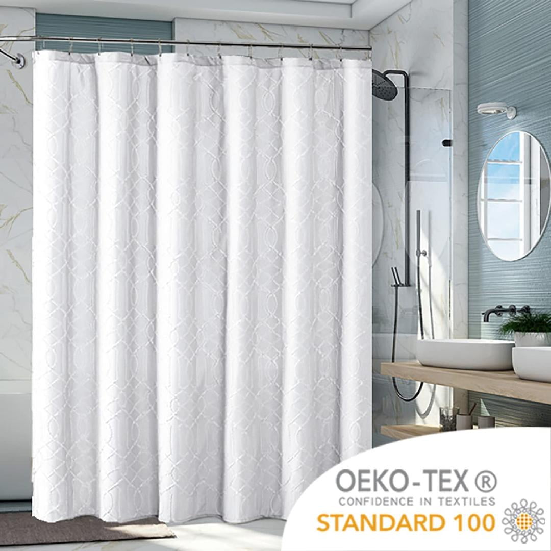 White Shower Curtain, 3D Embossed White Shower Curtains for Bathroom