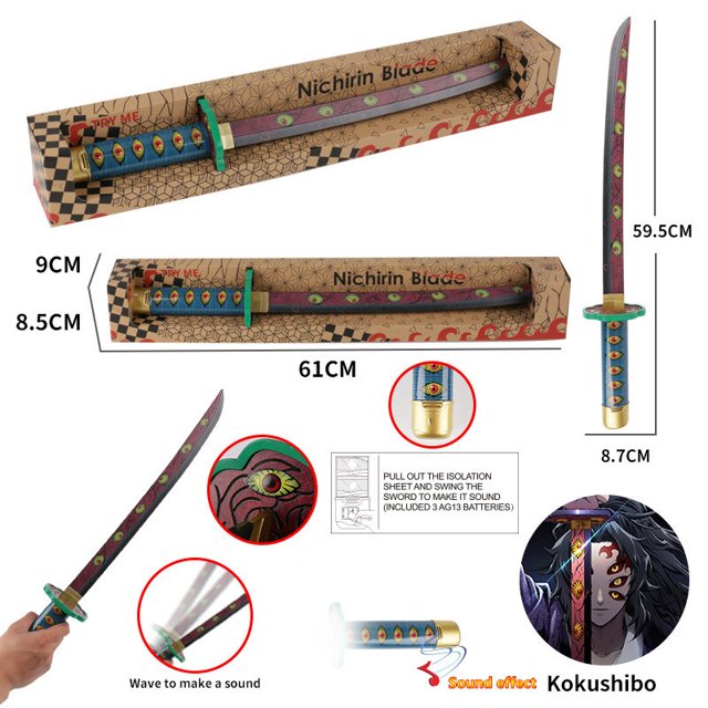 59cm Demon Slayer Sunwheel cuchillo Tanjirou Katana bambú Anime arma modelo Ninja niños vocalización juguete Cosplay Prop niño regalo Gao Jinjia LED