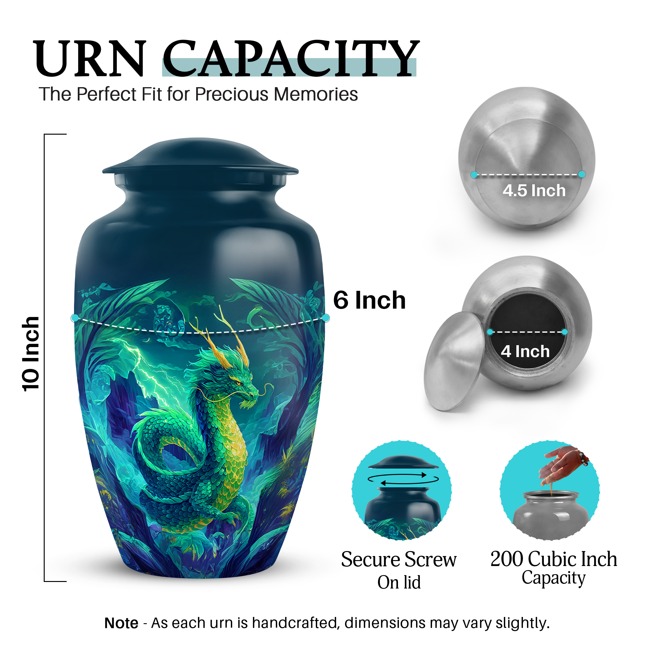 SABURIAL Dragon Urn - Memorial Funeral Urn For Men Ash - Decorative Burial Urns For Ashes Adult Male Ash - 10 Inch - Adult Urns For Human Ashes Women