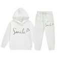 thumbnail image 2 of SNKSDGM Girls Toddler Girl Spring Outfits 3T Easter Outfits for Girls Size 8 Children Kids Boys and Girls Long Sleeve Letter Printed Lightweight Hoodie Sweatshirts and Long Pants Set Outfit, 2 of 6