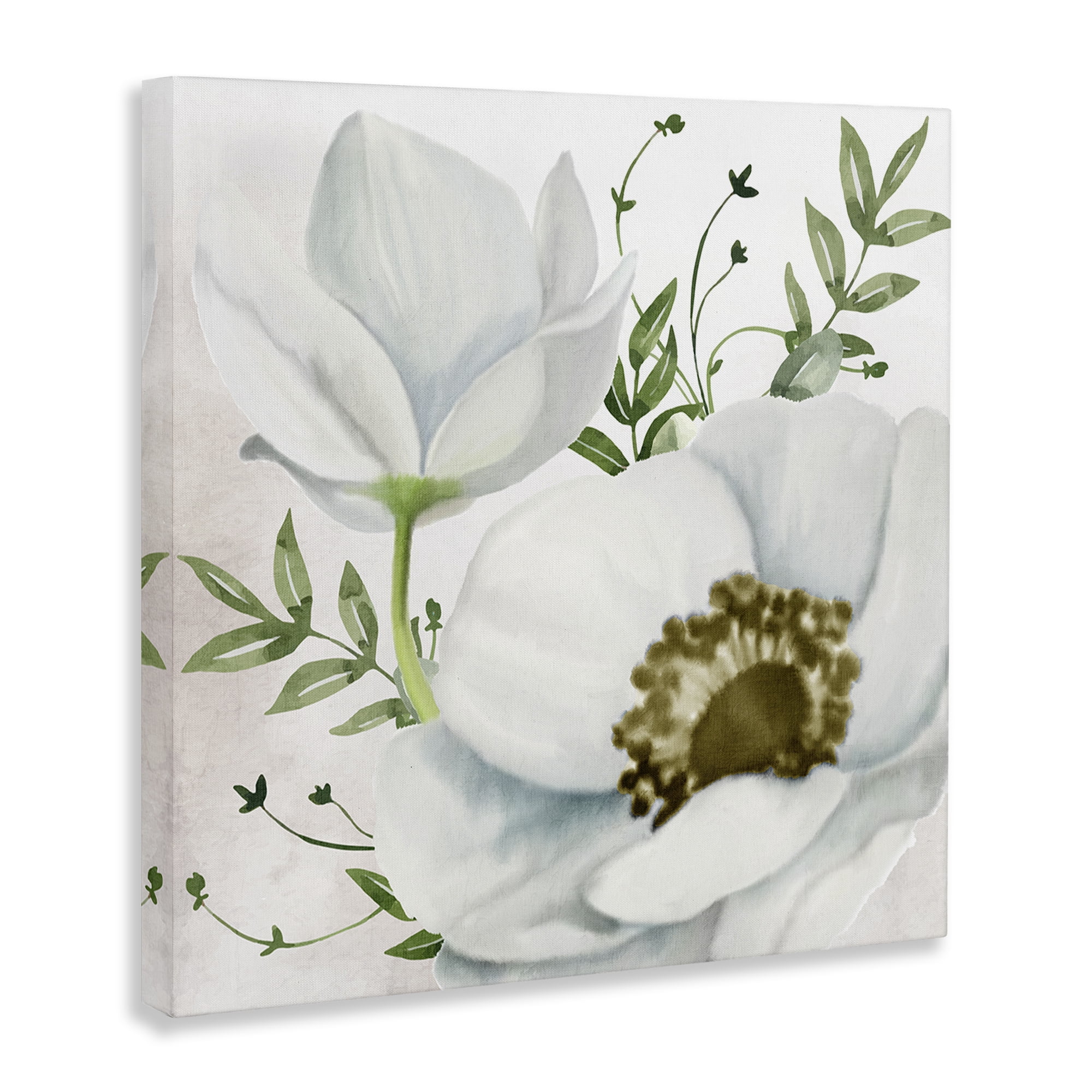 Stupell Industries Magnolia & Leaf Sprigs Plants & Flowers Painting Wrapped Canvas Art Print Wall Art, 17 x 17