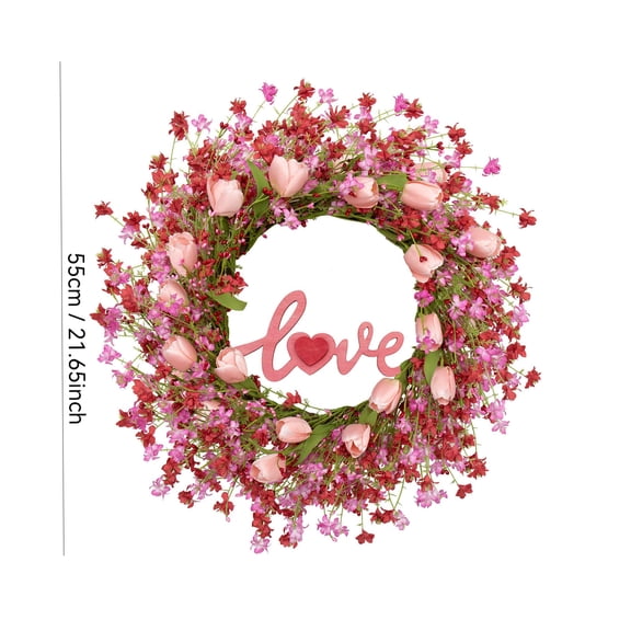 Valentine's Day Wreath, Valentines Day Wreaths for Front Door with Pink Forsythia Flowers, Heart Shaped Berries and Green Leaves for Window, Wall and Anniversary Party Decorations,C