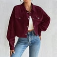 thumbnail image 3 of Women's Slim Short Zipper Cardigan Polo Collar Corduroy Jacket for Fall and Winter Wear, Comfortable and Fashionable for Daily Use,Wine,XL, 3 of 8
