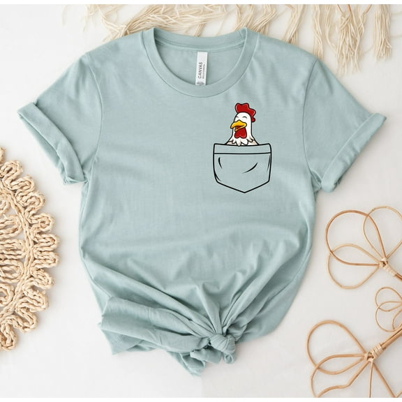 Pocket Chicken T-shirt Shirt Rooster Gift Farm Animal Shirts Spring Top Mama Tee Women's Thanksgiving Lady Funny Farmer Cute Sassy Mom