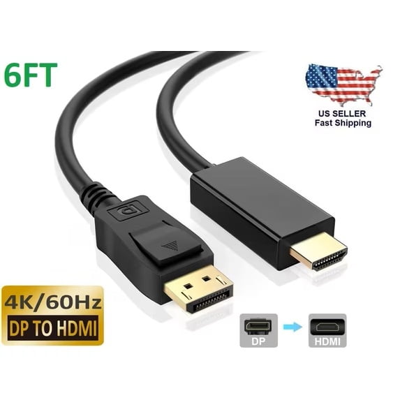DP to HDMI Cable 6FT Gold Plated DisplayPort to HDMI Cable 4k 2k 1080p Full HD for PCs to HDTV, Monitor, Projector with HDMI Port