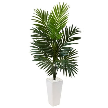 Nearly Natural 54" Kentia Palm Artificial Tree in White Tower Planter
