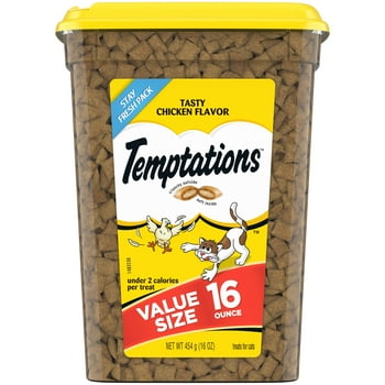 TEMPTATIONS Classic Crunchy and Soft Cat Treats Tasty Chicken Flavor, 16 oz. Tub