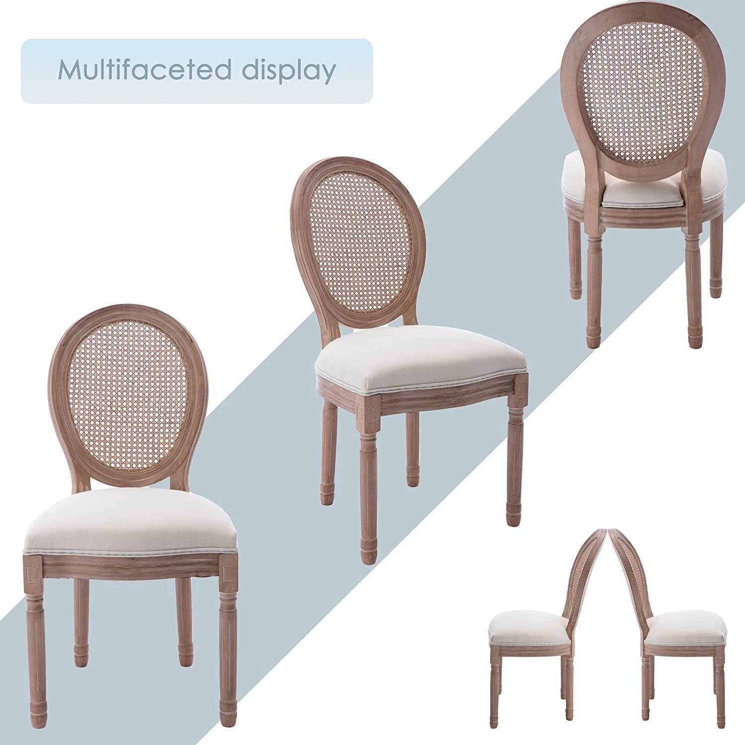 Sumdeal French Dining Chairs Set, Upholstered Vintage Farmhouse Chair,Mid Century Fabric Chair with Solid rubberwood Leg for Dining Room Bedroom Kitchen Restaurant